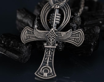Ankh Pendant 925 Sterling Silver, Eye of Horus Necklace, Unisex Egyptian Jewelry