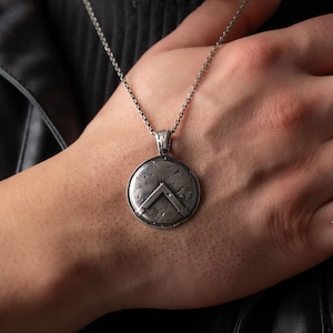 Spartan Shield Necklace 925 Sterling Silver, Greek Warrior Pendant Handmade, Unisex Ancient Jewelry Gift for Him Her