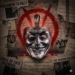 925 Sterling Silver Anonymous Mask Pendant Necklace, V for Vendetta Jewelry, Hacker Mask Necklace, Unisex Silver Handmade Pendant Gift