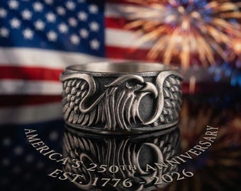 Winged Eagle Ring, Sterling Silver Symbol of Strengt, 4th of July & America’s Anniversary Unisex Gift