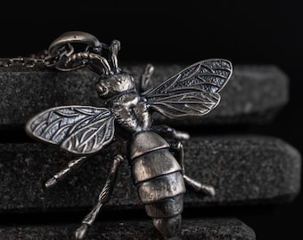 Queen Bee Pendant: Sterling Silver 3D Honeybee, Handmade Charm