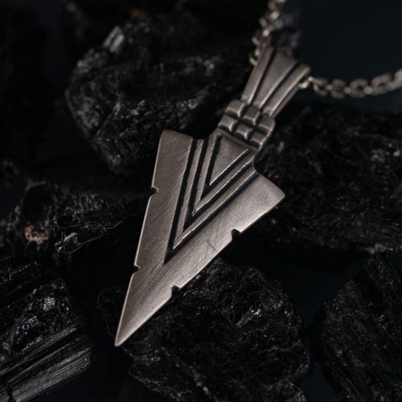 Viking Arrow  925 Sterling Silver Pendant Jewelry, Handmade Silver Arrowhead Necklace - Unisex Norse Symbol of Strength, Hunter Gift
