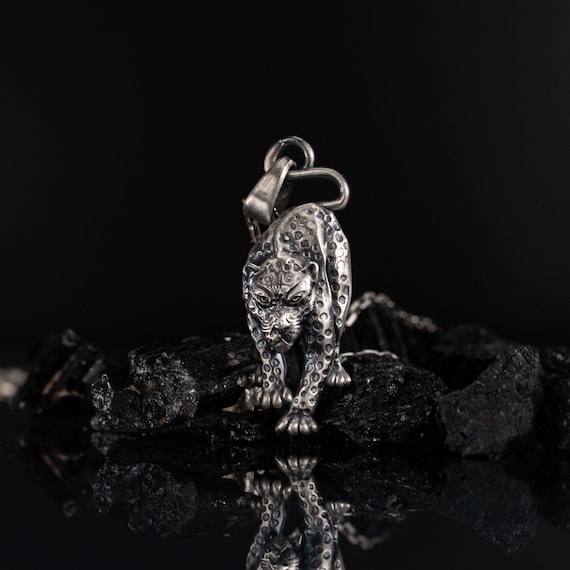 Leopard 925 Sterling Silver Pendant, Panther Handmade Silver Necklace, Cheetah Charm, Wild Cat Jewelry, Animal Pendant Unisex Gift