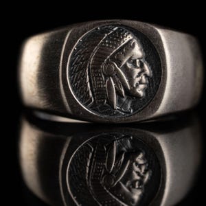 Indian Chief Sterling Silver Ring for Men, Native American Apache Tribal Signet Ring, Oxidized Western Style Headdress Jewelry, Gift for Him