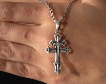 Sterling Silver Jeanne D'Arc Cross Pendant, 925 Handmade Fleur De Lis Necklace, Saint Joan of Arc Jewelry, Gothic Cross Charm, Unisex