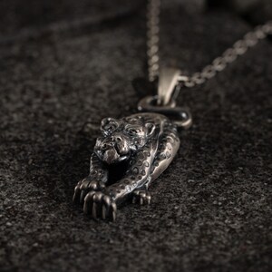 Leopard 925 Sterling Silver Pendant, Panther Handmade Silver Necklace, Cheetah Charm, Wild Cat Jewelry, Animal Pendant Unisex Gift image 3