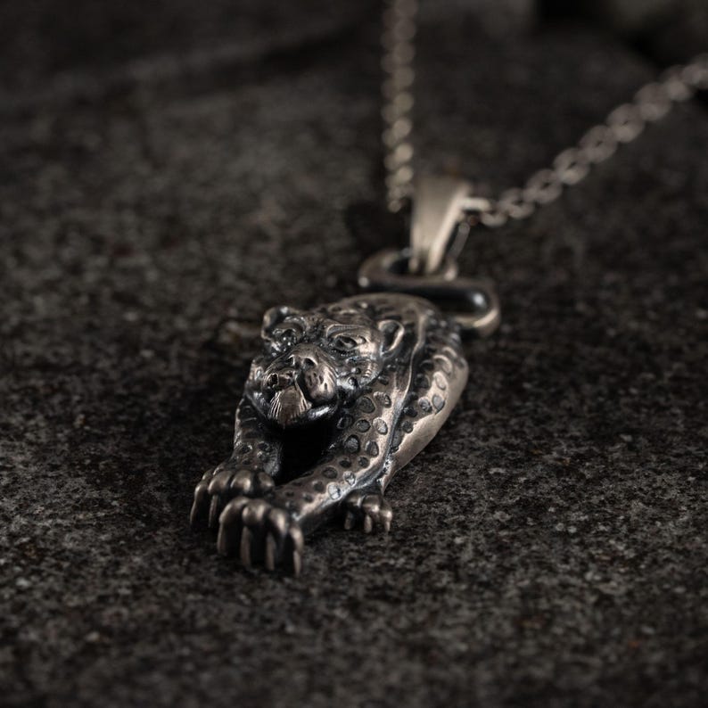 Leopard 925 Sterling Silver Pendant, Panther Handmade Silver Necklace, Cheetah Charm, Wild Cat Jewelry, Animal Pendant Unisex Gift image 3