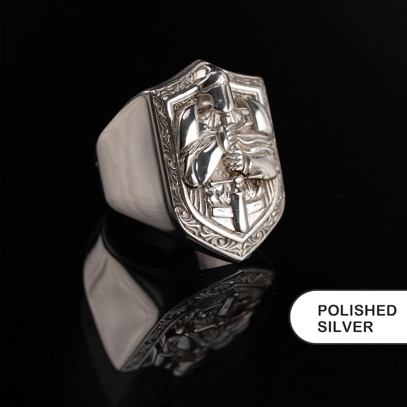 Knight 925 Sterling Silver Ring – Medieval Crusader Armor Ring, Gothic Templar Shield Cross Ring, Christian Warrior Handmade Gift image 6