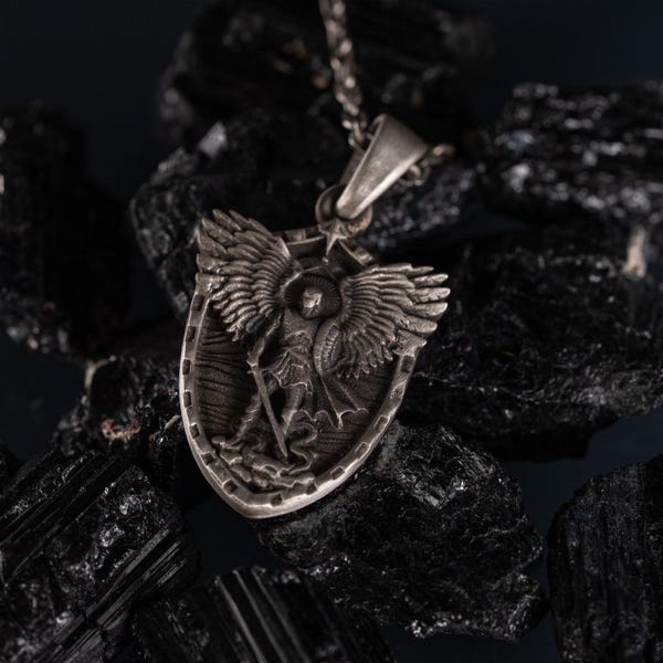 Personalized St. Michael Archangel Shield 925 Sterling Silver Necklace– Custom Unisex Protection Pendant, Faith Jewelry, Religious Medallion