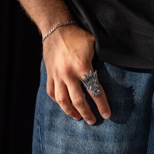 925 Sterling Silver Dragon Head Ring for Men, Gothic Fantasy Jewelry, Medieval Beast Ring, Handmade Silver Ring, Fierce Men’s Christmas Gift image 9