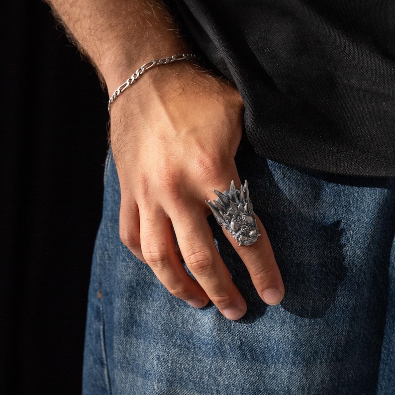 925 Sterling Silver Dragon Head Ring for Men, Gothic Fantasy Jewelry, Medieval Beast Ring, Handmade Silver Ring, Fierce Men’s Christmas Gift image 9