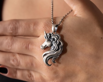 Unicorn Pendant 925 Sterling Silver Handmade Necklace Unisex Jewelry Mythological Fantasy Horse Charm Symbolic Spirit Animal Gift for Her