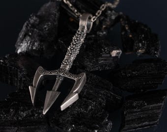 Poseidon Trident  925 Sterling Silver Pendant, Greek Mythology Necklace, Unisex Handmade, God of the Sea Jewelry Gift