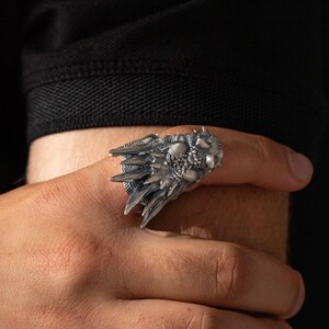 925 Sterling Silver Dragon Head Ring for Men, Gothic Fantasy Jewelry, Medieval Beast Ring, Handmade Silver Ring, Fierce Men’s Christmas Gift image 10
