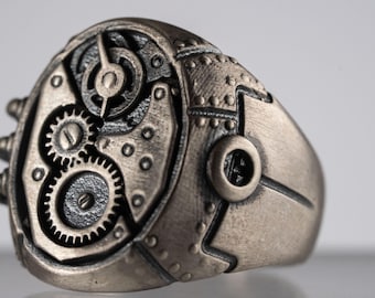 Steampunk Handmade 925 Sterling Silver Ring | Industrial Gear Jewelry Accessory | Unisex Vintage Ring | Unique Gift for Men & Women