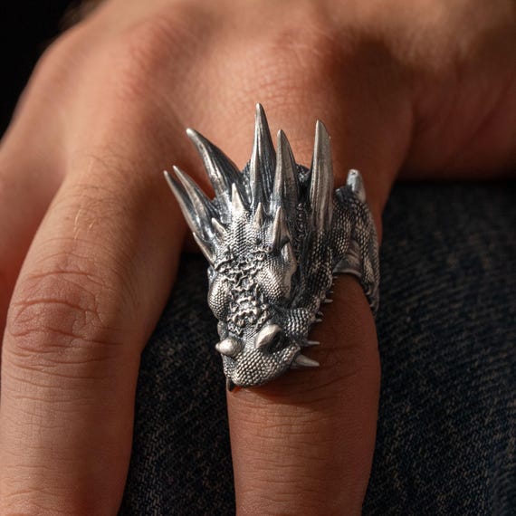 925 Sterling Silver Dragon Head Ring for Men, Gothic Fantasy Jewelry, Medieval Beast Ring, Handmade Silver Ring, Fierce Men’s Christmas Gift