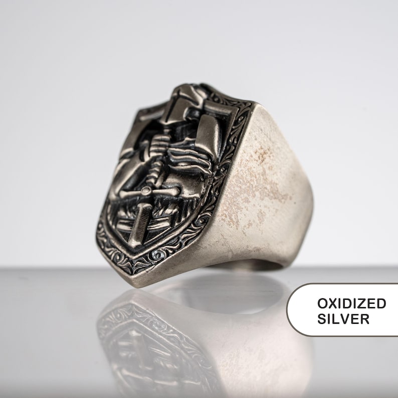 Knight 925 Sterling Silver Ring – Medieval Crusader Armor Ring, Gothic Templar Shield Cross Ring, Christian Warrior Handmade Gift image 7