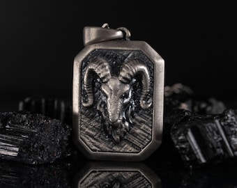 Custom Ram Skull Sterling Silver Necklace, Personalized Handmade Aries Zodiac Pendant, Gothic Ram Head, Unisex  Leadership Aries Jewelry