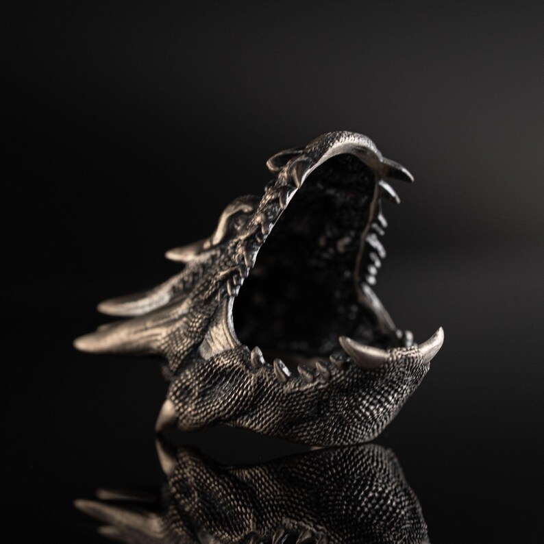 925 Sterling Silver Dragon Head Ring for Men, Gothic Fantasy Jewelry, Medieval Beast Ring, Handmade Silver Ring, Fierce Men’s Christmas Gift image 4