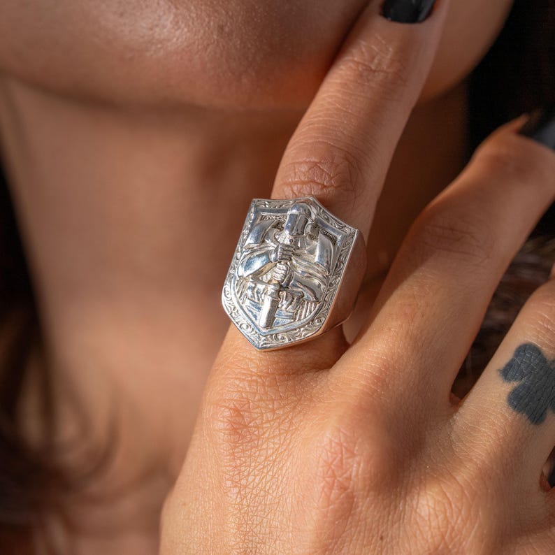 Knight 925 Sterling Silver Ring – Medieval Crusader Armor Ring, Gothic Templar Shield Cross Ring, Christian Warrior Handmade Gift image 2