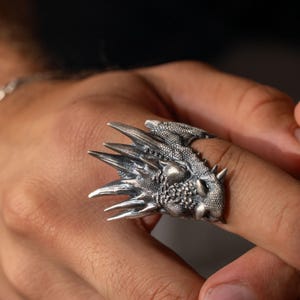 925 Sterling Silver Dragon Head Ring for Men, Gothic Fantasy Jewelry, Medieval Beast Ring, Handmade Silver Ring, Fierce Men’s Christmas Gift image 8