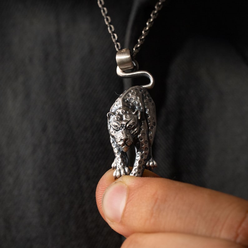Leopard 925 Sterling Silver Pendant, Panther Handmade Silver Necklace, Cheetah Charm, Wild Cat Jewelry, Animal Pendant Unisex Gift image 2