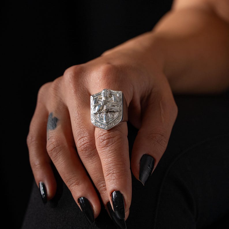 Knight 925 Sterling Silver Ring – Medieval Crusader Armor Ring, Gothic Templar Shield Cross Ring, Christian Warrior Handmade Gift image 3