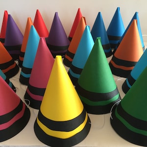 CRAYON Birthday Party Hats (set of 6) -- Color Your Party Fun