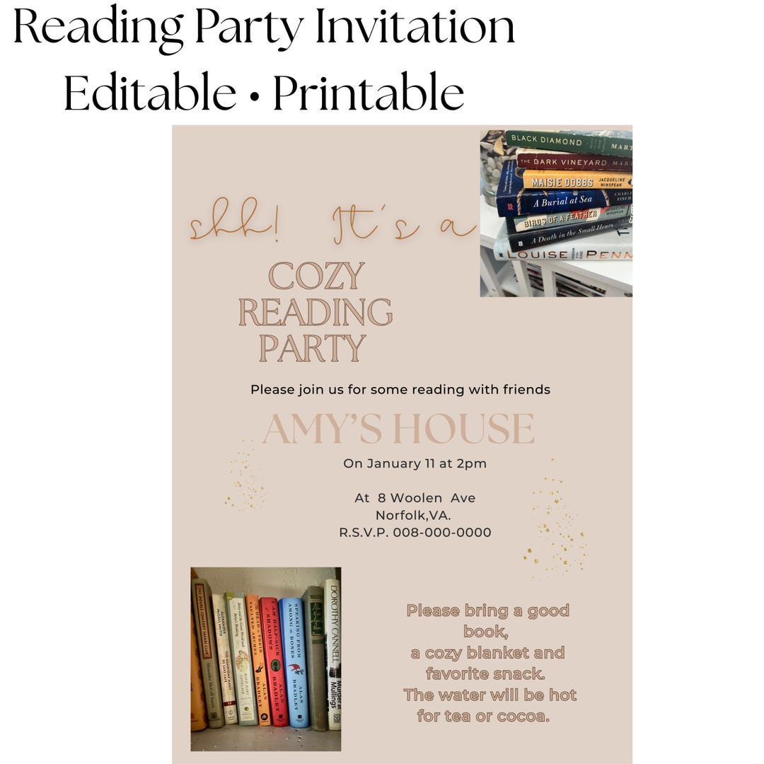 Invited Reading Example Reading Party Invitation Template | Cozy Winter Gathering | Editable ...