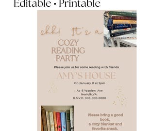 Cozy Reading Party Invitation Template | Editable Book Club Invite (Digital Download)