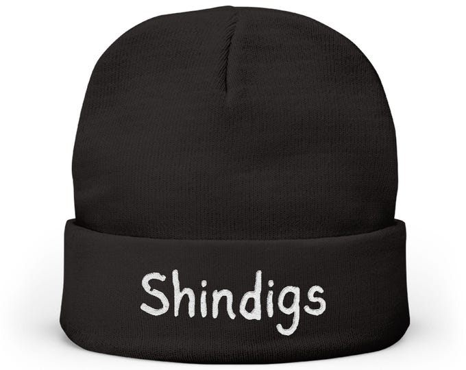 Embroidered Knit Beanie: Shindigs Design, Cotton-Acrylic Blend