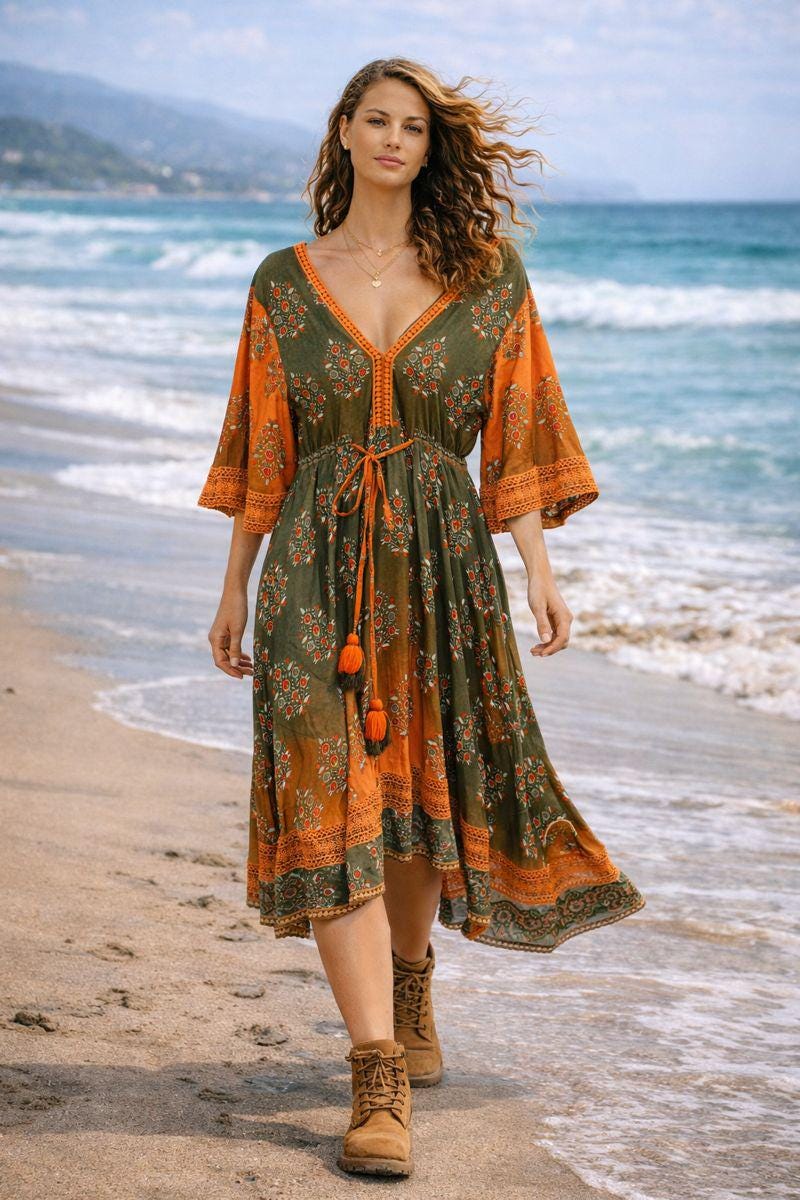 knee length dresses for ladies Palm Rum Maxi Dress – Thread Earthy Shopping main image 1