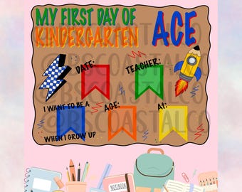 Boys First Day of School Mini Banner Template — preschool - fifth grade — 20x16 PNG Digital Download – Back to School Banner Template