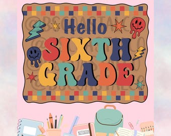 Groovy School Mini Banner Template — preschool to sixth grade — 20x16 PNG Digital Download – Back to School Banner Template