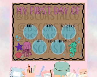 Girls First Day of School Mini Banner Template — preschool to fifth grade — 20x16 PNG Digital Download – Back to School Banner Template
