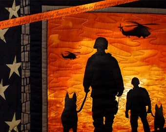 Soldiers Dogs Choppers in Sunset Wall Quilt