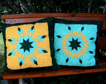 Lonestar Pillow Covers in green and yellow