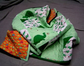 Baby Quilt with Turtles green orange and multicolors