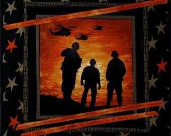 Soldiers and Helicopters in Sunset Wall Quilt