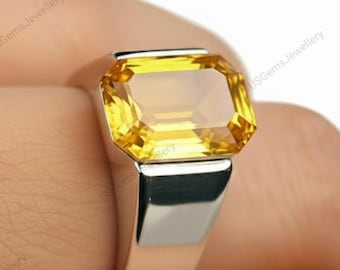 Citrine Gemstone Ring: 925 Sterling Silver Men's Jewelry
