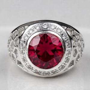 Red Ruby Gemstone Ring: 925 Sterling Silver Diamond Cut