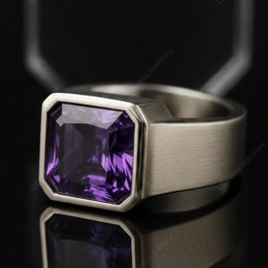 Bague pour homme en argent sterling avec améthyste AAA - Bijoux en pierres précieuses faits main
