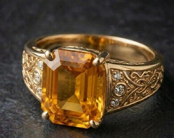 Citrine Gemstone Ring: 925 Sterling Silver Men's Jewelry