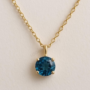 London Blue Topaz Gemstone Pendant Necklace 925 Sterling Silver Round Handmade Jewelry Gifts Trending May Birthstone Woman Special Gifts Her