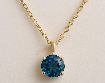 London Blue Topaz Pendant Necklace: Handmade Sterling Silver Jewelry, May Birthstone