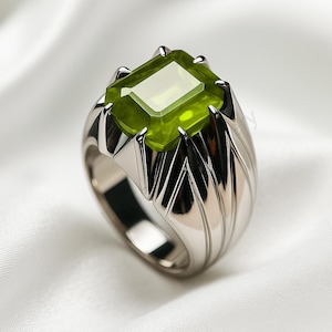 Handmade Peridot Sterling Silver Ring: Ottoman Style Mens Jewelry