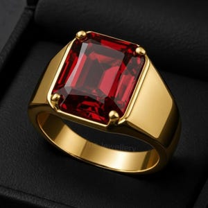 Roter Granat-Herrenring: achteckiger Granat-Edelstein, 925 Sterlingsilber