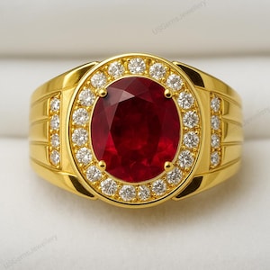 Bague homme rubis rouge : argent sterling 925 Art déco fait main