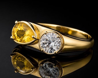 Gemstone Citrine Pear Ring: 925 Sterling Silver Heart Band