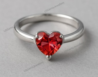 Red Ruby Heart Ring: 925 Sterling Silver, Handmade